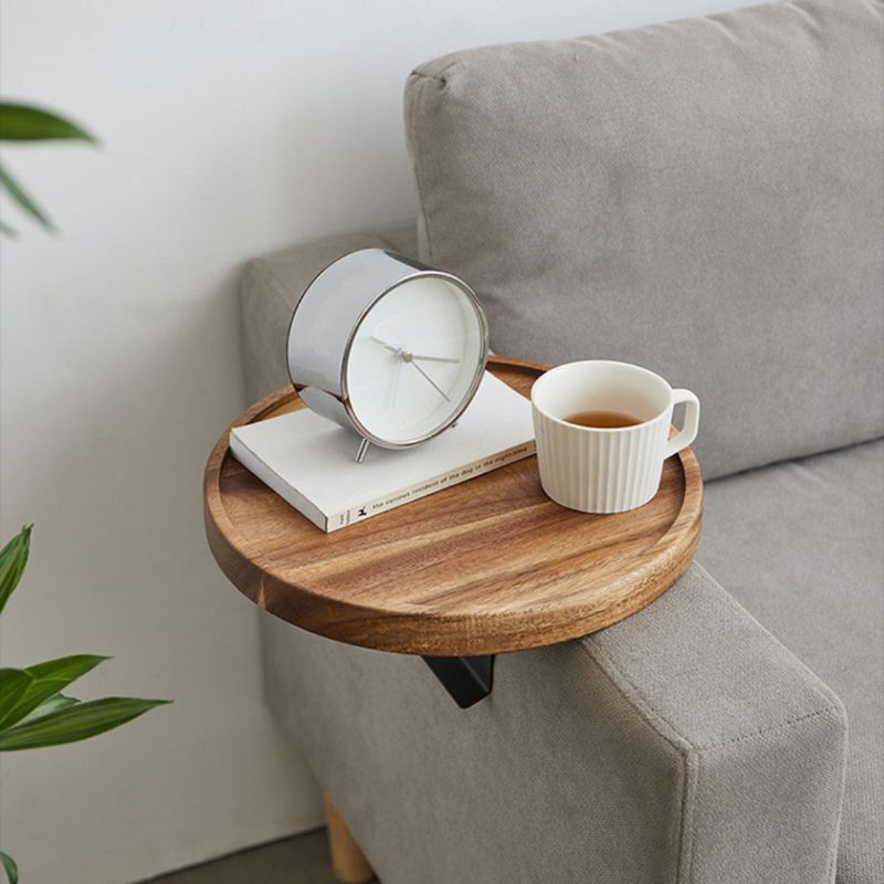 Bankarmleuningtafel van massief hout, donker notenafwerking - Vessina