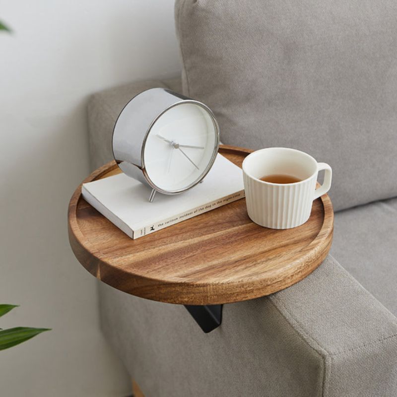 Bankarmleuningtafel van massief hout, donker notenafwerking - Vessina