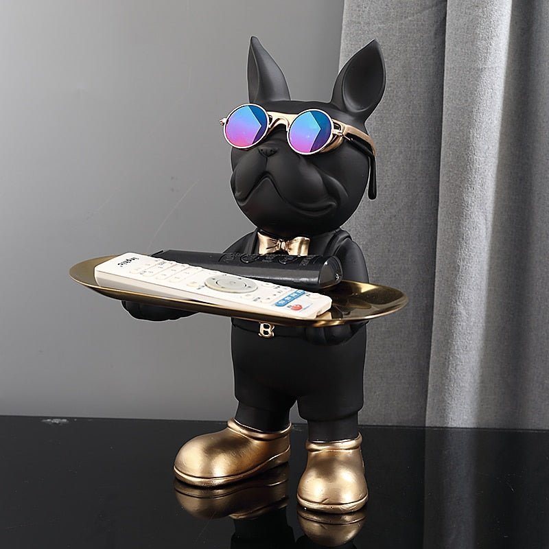 Decoratief beeld van Franse buldog, zwarte resin afwerking - Vessina