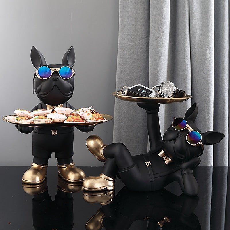 Decoratief beeld van Franse buldog, zwarte resin afwerking - Vessina