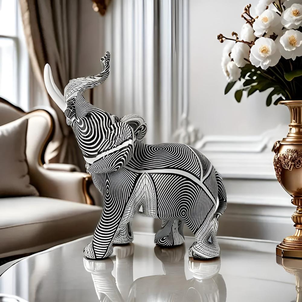 Modern olifantenbeeld van polyresin – zwart wit decoratief design - Vessina