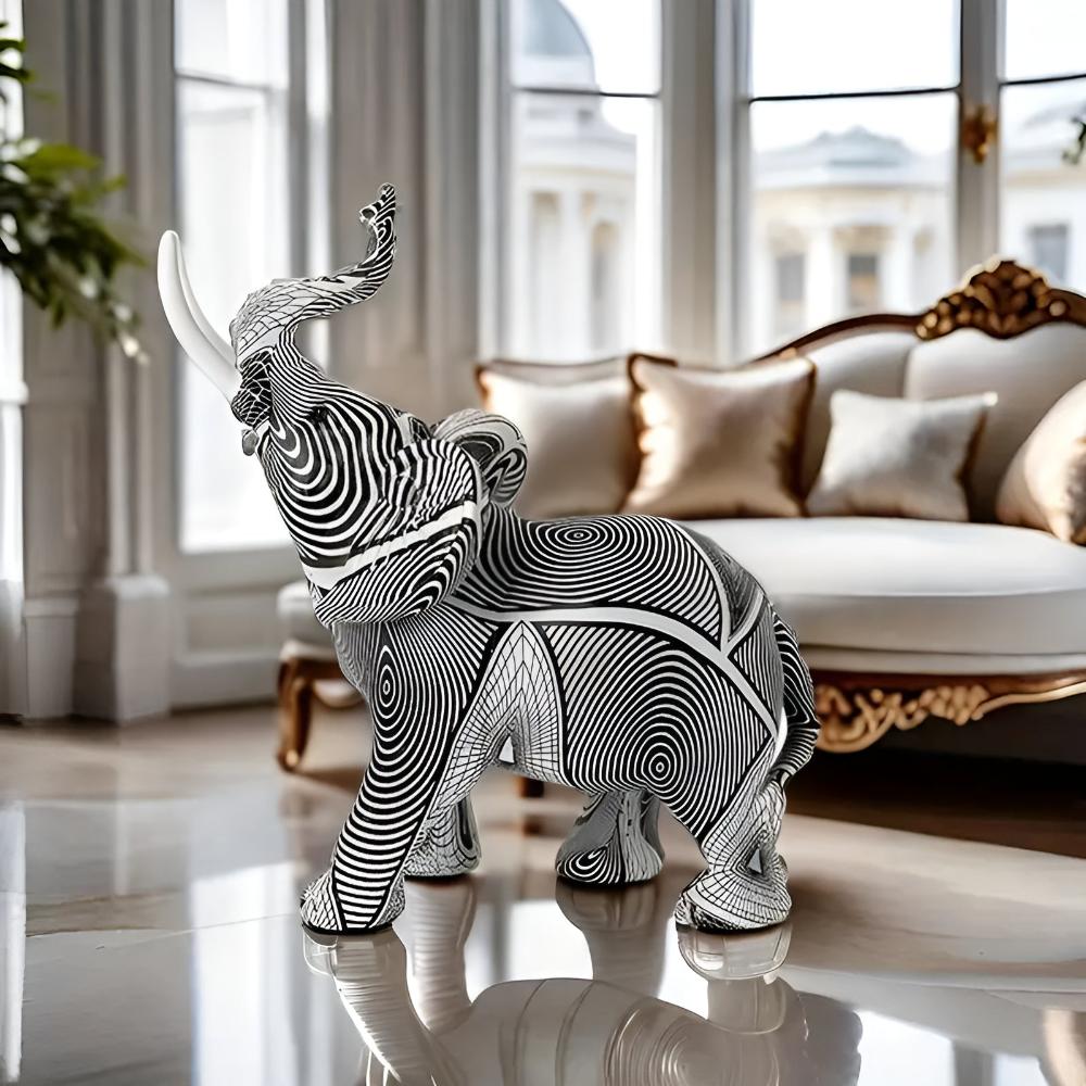 Modern olifantenbeeld van polyresin – zwart wit decoratief design - Vessina