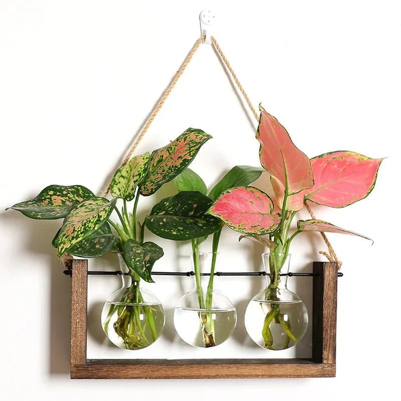 Plantenstekkerhouder van hout en glas, vintage stijl 28 cm - Vessina