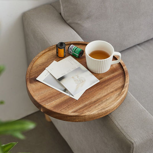 Bankarmleuningtafel van massief hout, donker notenafwerking - Vessina