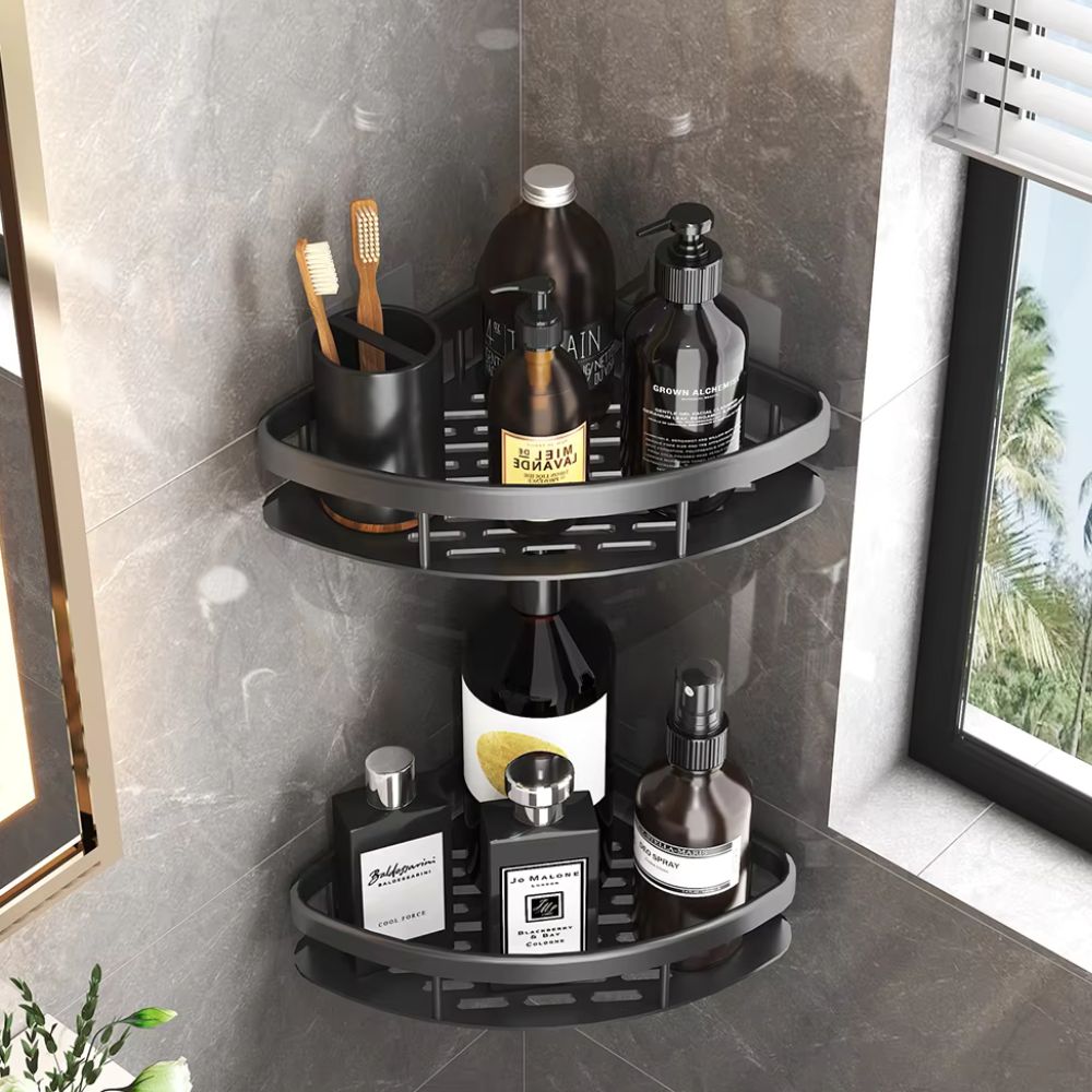 Douchewandrek van mat aluminium, hoekmodel met open structuur - Vessina