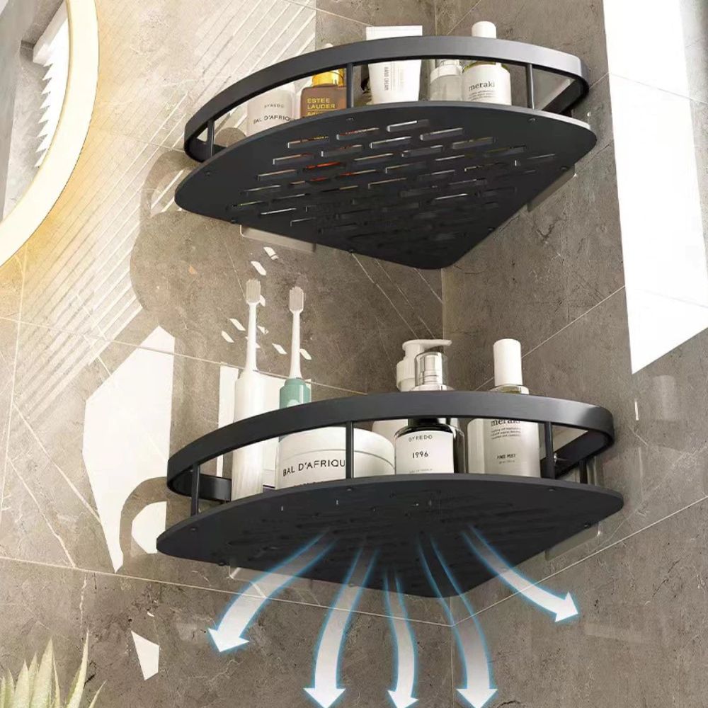 Douchewandrek van mat aluminium, hoekmodel met open structuur - Vessina