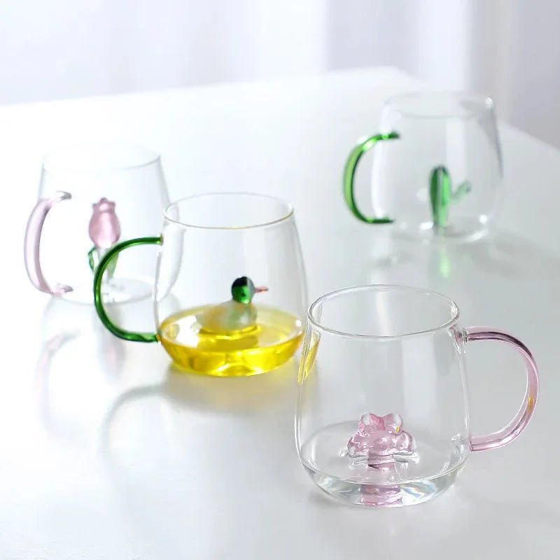 Glazen mok van borosilicaat met transparante 3D - dierfiguur - Vessina