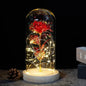 Glazen stolp met rode roos en warm ledlicht - Vessina