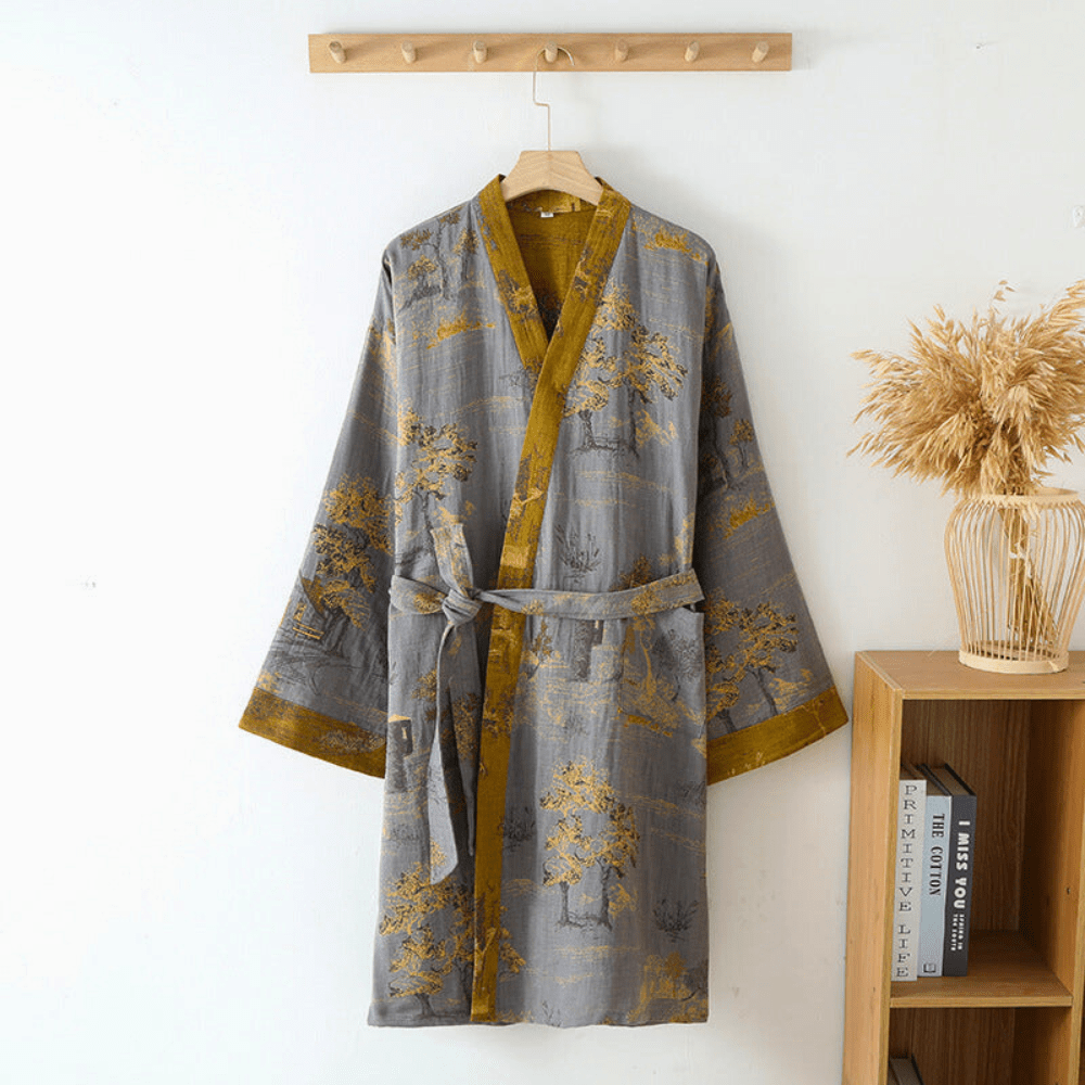 Katoenen badjas kimono – uniseks model met wafelstructuur - Vessina