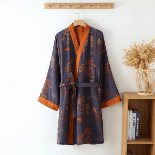 Katoenen badjas kimono – uniseks model met wafelstructuur - Vessina
