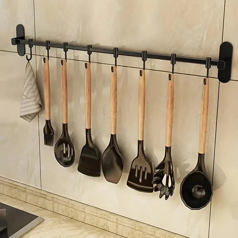 Keuken wandrek van staal met haken voor kookgerei - Vessina