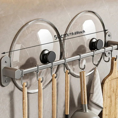 Keuken wandrek van staal met haken voor kookgerei - Vessina