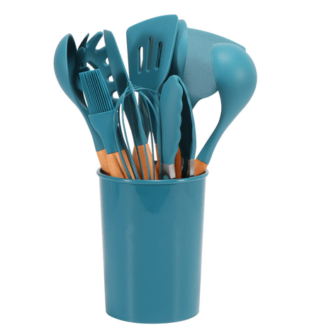 Keukenset 12 - delig, siliconen en bamboe met opbergpot - Vessina