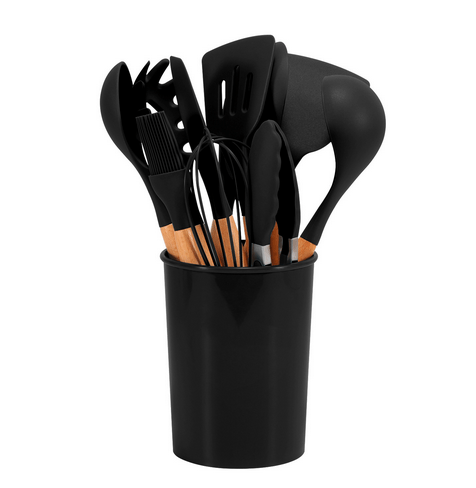 Keukenset 12 - delig, siliconen en bamboe met opbergpot - Vessina