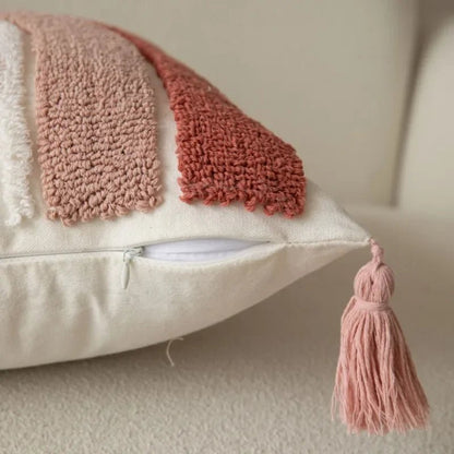 Kussenhoes van katoenmix met tufted geometrisch borduursel - Vessina