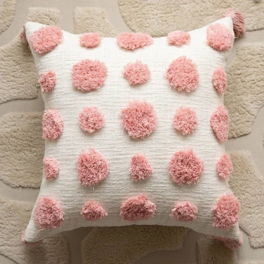 Kussenhoes van katoenmix met tufted geometrisch borduursel - Vessina