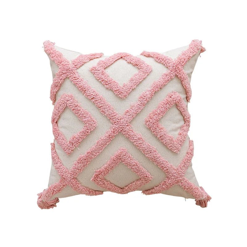 Kussenhoes van katoenmix met tufted geometrisch borduursel - Vessina