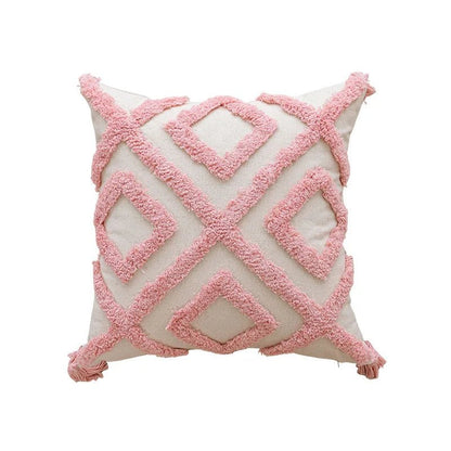 Kussenhoes van katoenmix met tufted geometrisch borduursel - Vessina