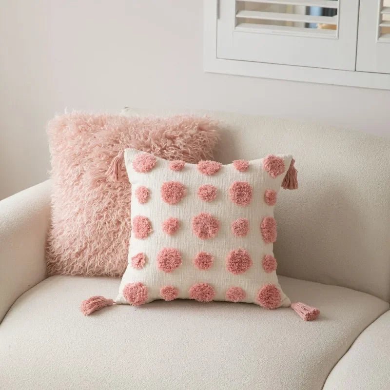 Kussenhoes van katoenmix met tufted geometrisch borduursel - Vessina