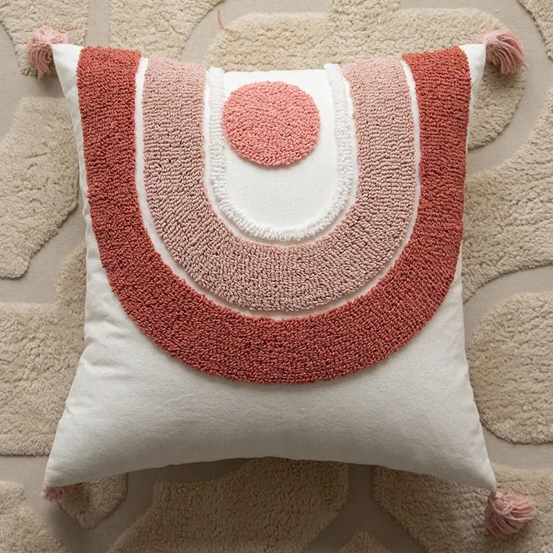 Kussenhoes van katoenmix met tufted geometrisch borduursel - Vessina
