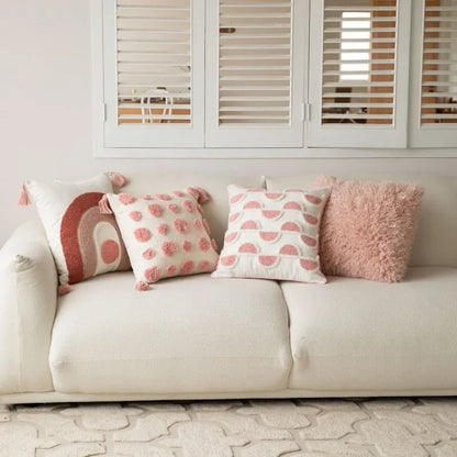 Kussenhoes van katoenmix met tufted geometrisch borduursel - Vessina