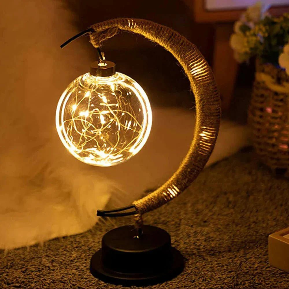 LED slaapkamerlamp maansymbool met metalen frame en touw - Vessina