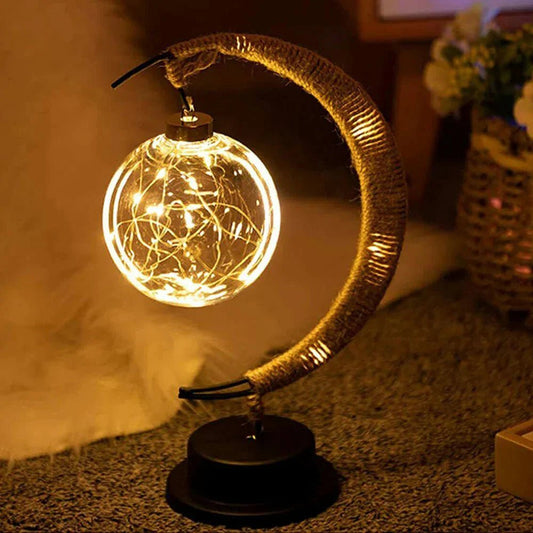 LED slaapkamerlamp maansymbool met metalen frame en touw - Vessina