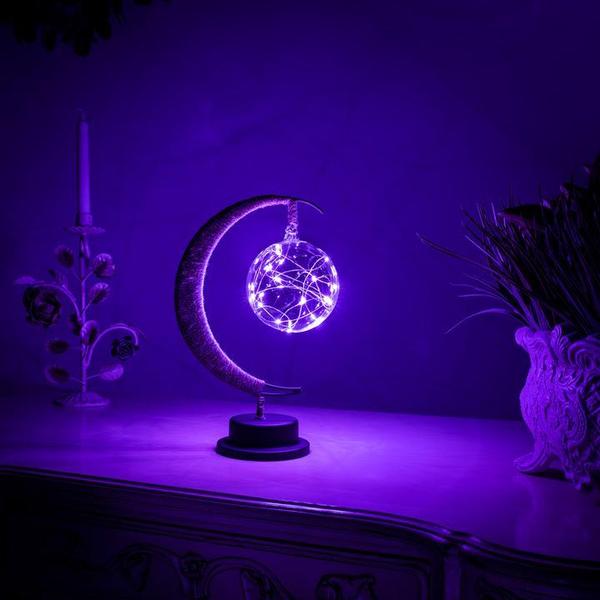 LED slaapkamerlamp maansymbool met metalen frame en touw - Vessina