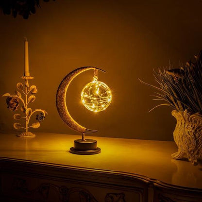 LED slaapkamerlamp maansymbool met metalen frame en touw - Vessina