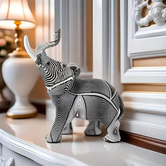 Modern olifantenbeeld van polyresin – zwart wit decoratief design - Vessina