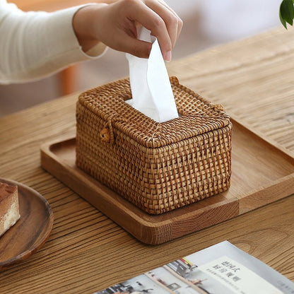 Rechthoekige tissuebox van natuurlijk gevlochten rotan - Vessina