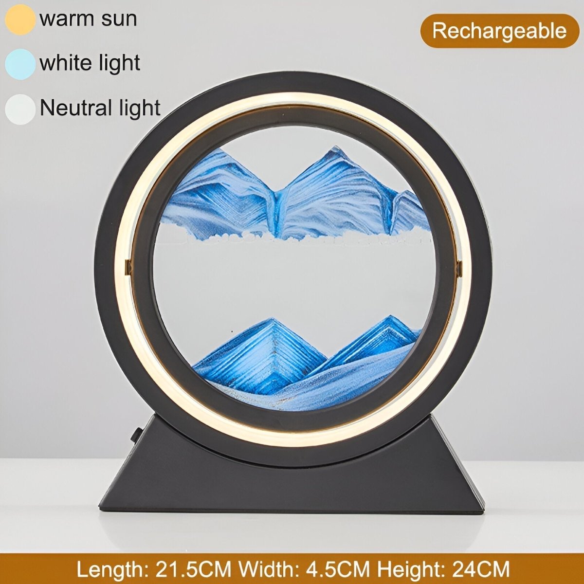 Slaapkamerlamp van glas met LED en bewegend gekleurd zand - Vessina