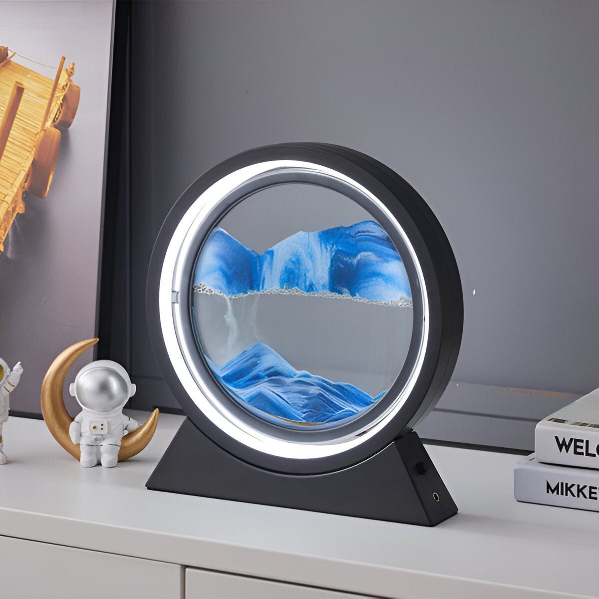 Slaapkamerlamp van glas met LED en bewegend gekleurd zand - Vessina