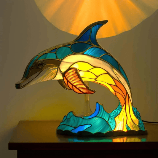 Tafellamp van gekleurd glas met resin voet - Vessina