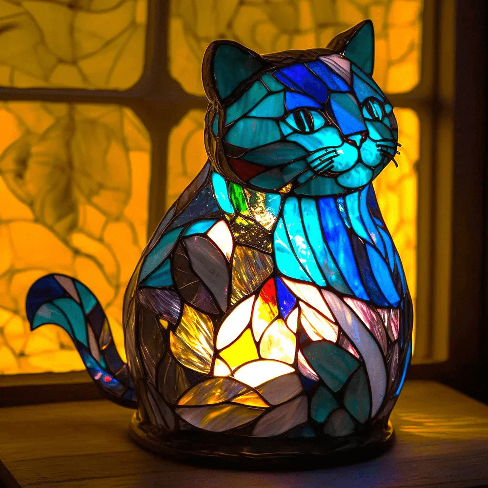 Tafellamp van gekleurd glas met resin voet - Vessina