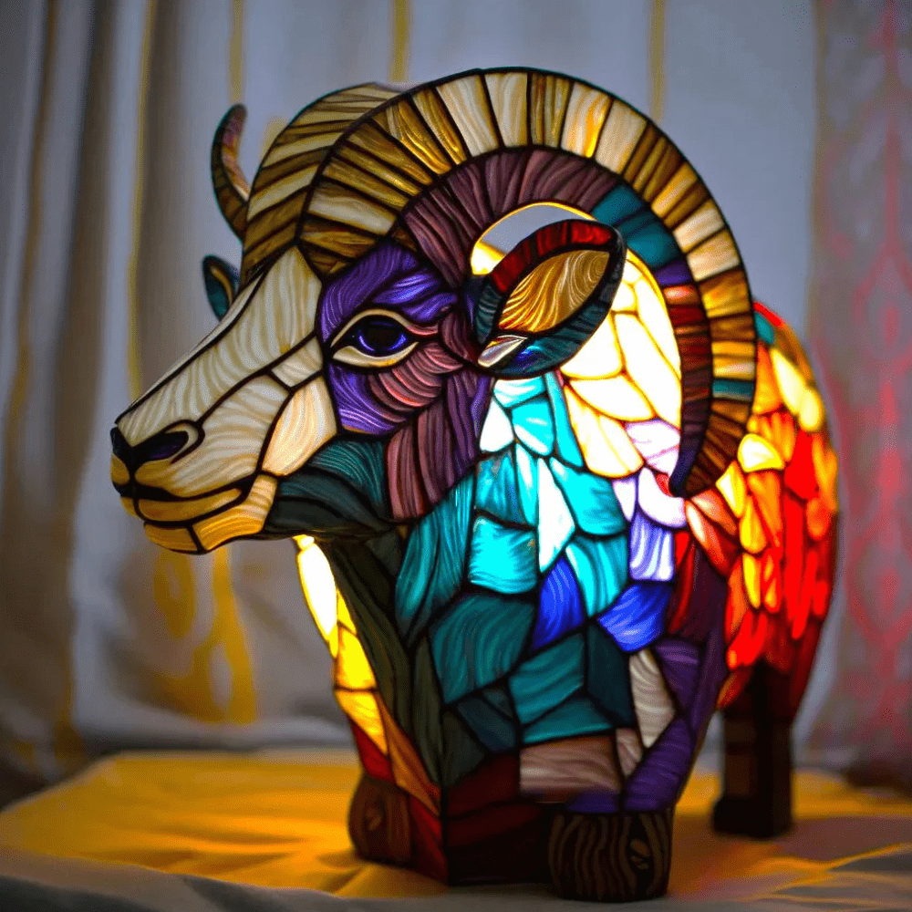 Tafellamp van gekleurd glas met resin voet - Vessina