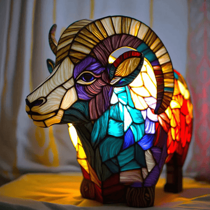 Tafellamp van gekleurd glas met resin voet - Vessina