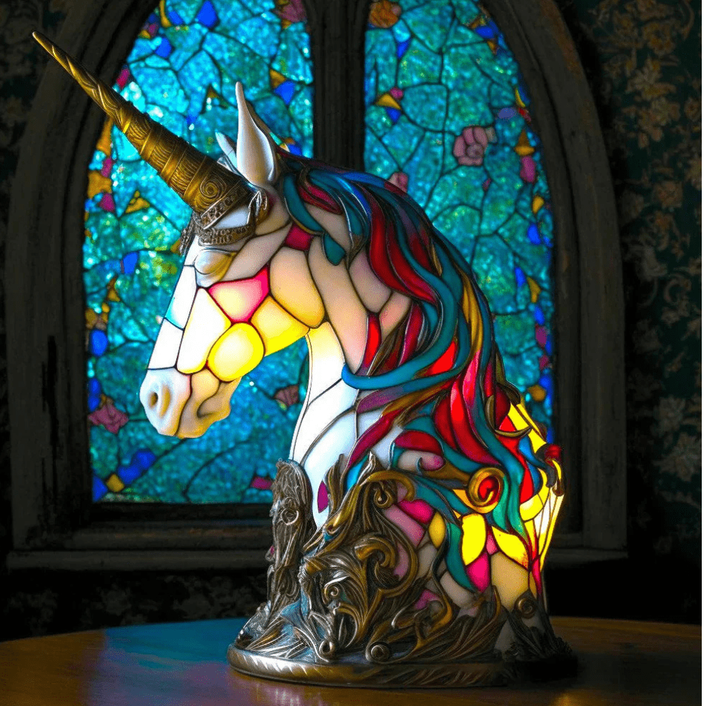 Tafellamp van gekleurd glas met resin voet - Vessina