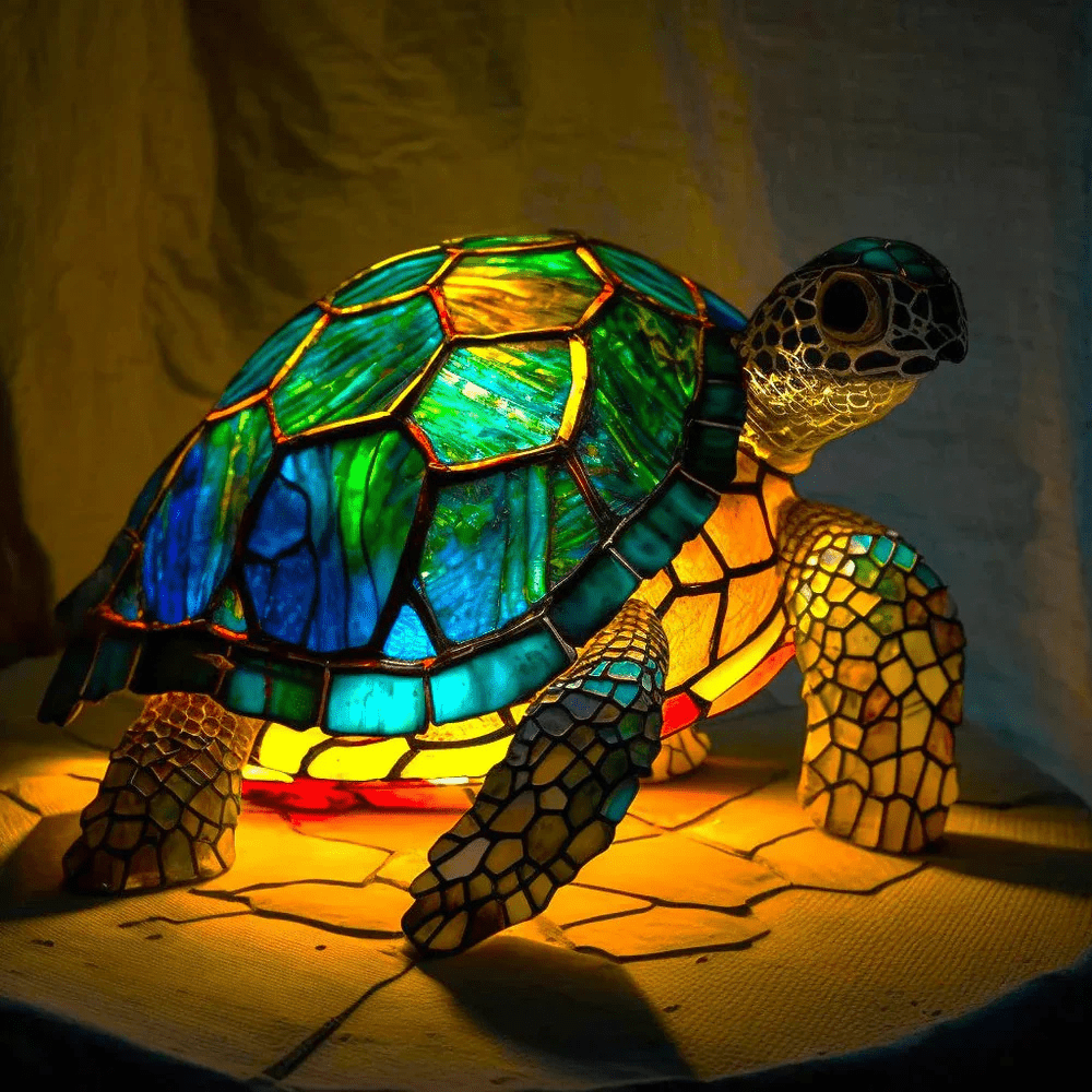 Tafellamp van gekleurd glas met resin voet - Vessina