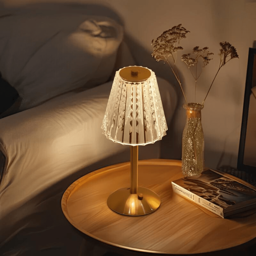 Tafellamp van kristalhelder acryl met geborsteld aluminium - Vessina