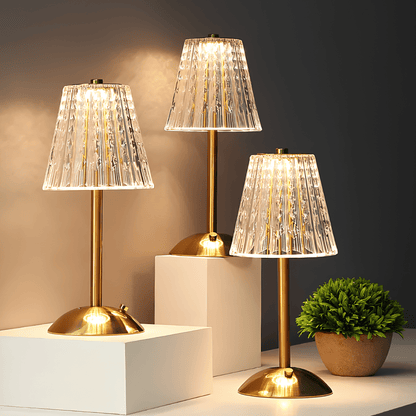 Tafellamp van kristalhelder acryl met geborsteld aluminium - Vessina
