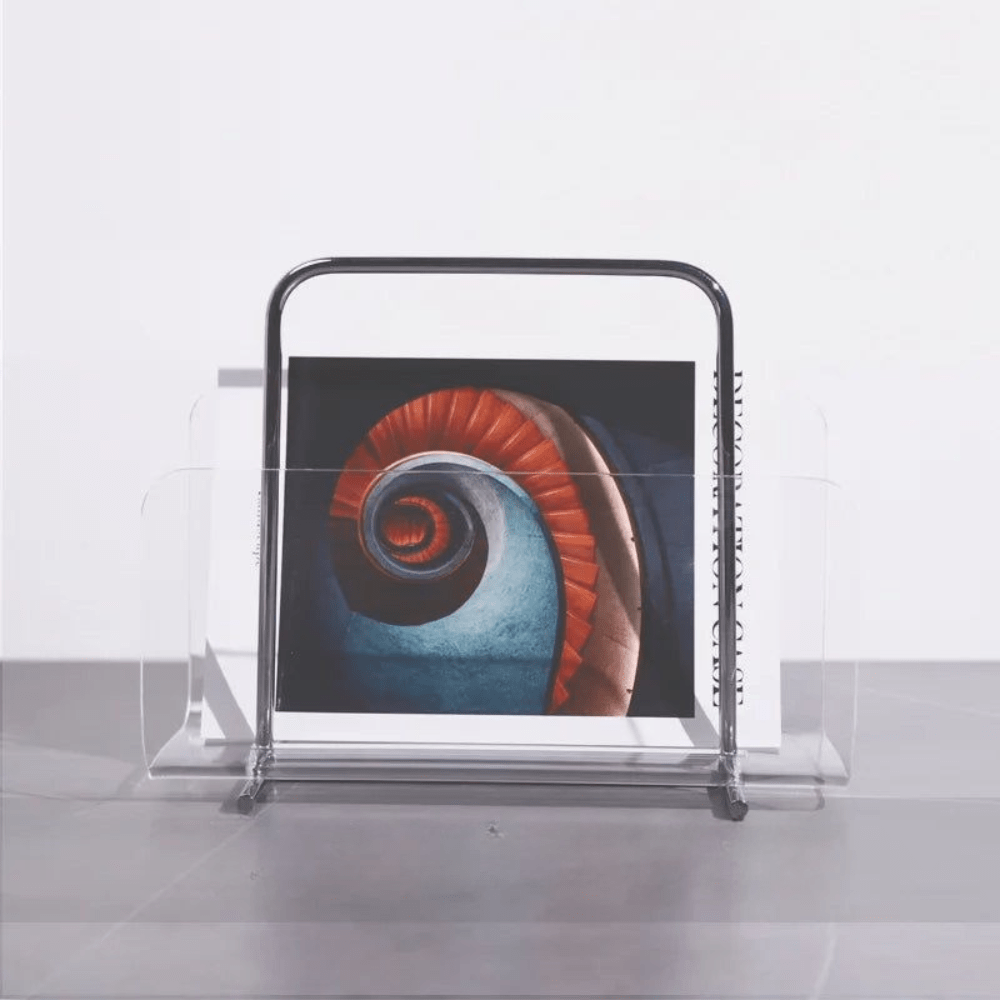 Tijdschriftenrek van metaal en transparant acryl, vrijstaand ontwerp - Vessina