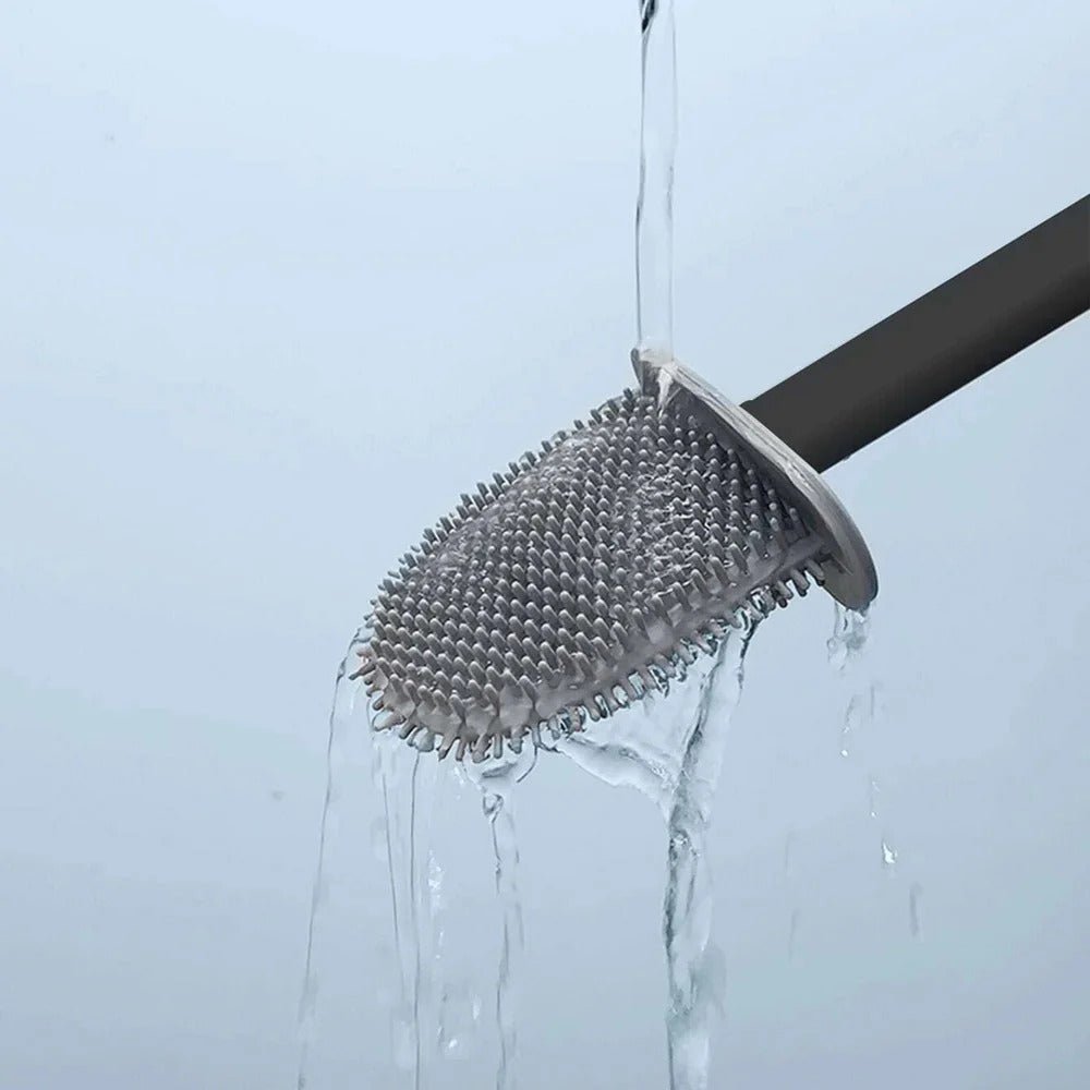 Toiletborstel van mat wit siliconen, wandmontage met houder - Vessina