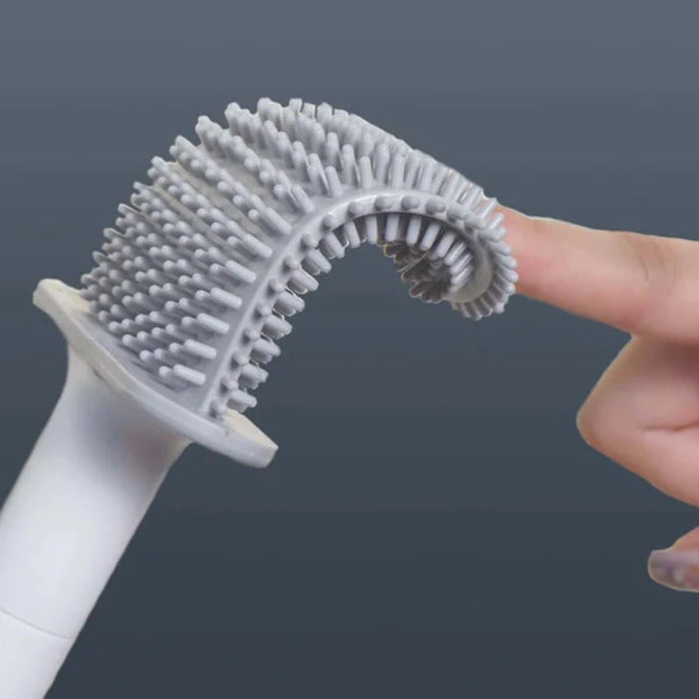 Toiletborstel van mat wit siliconen, wandmontage met houder - Vessina