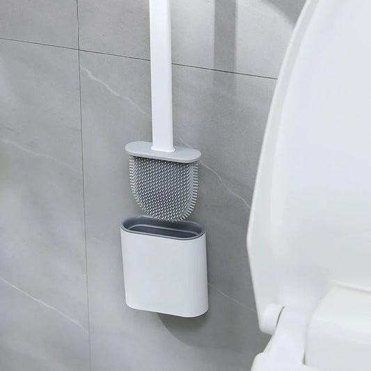Toiletborstel van mat wit siliconen, wandmontage met houder - Vessina