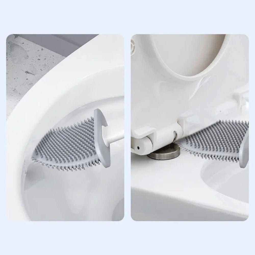 Toiletborstel van mat wit siliconen, wandmontage met houder - Vessina