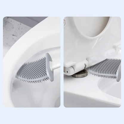 Toiletborstel van mat wit siliconen, wandmontage met houder - Vessina