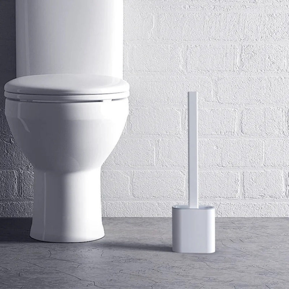 Toiletborstel van mat wit siliconen, wandmontage met houder - Vessina
