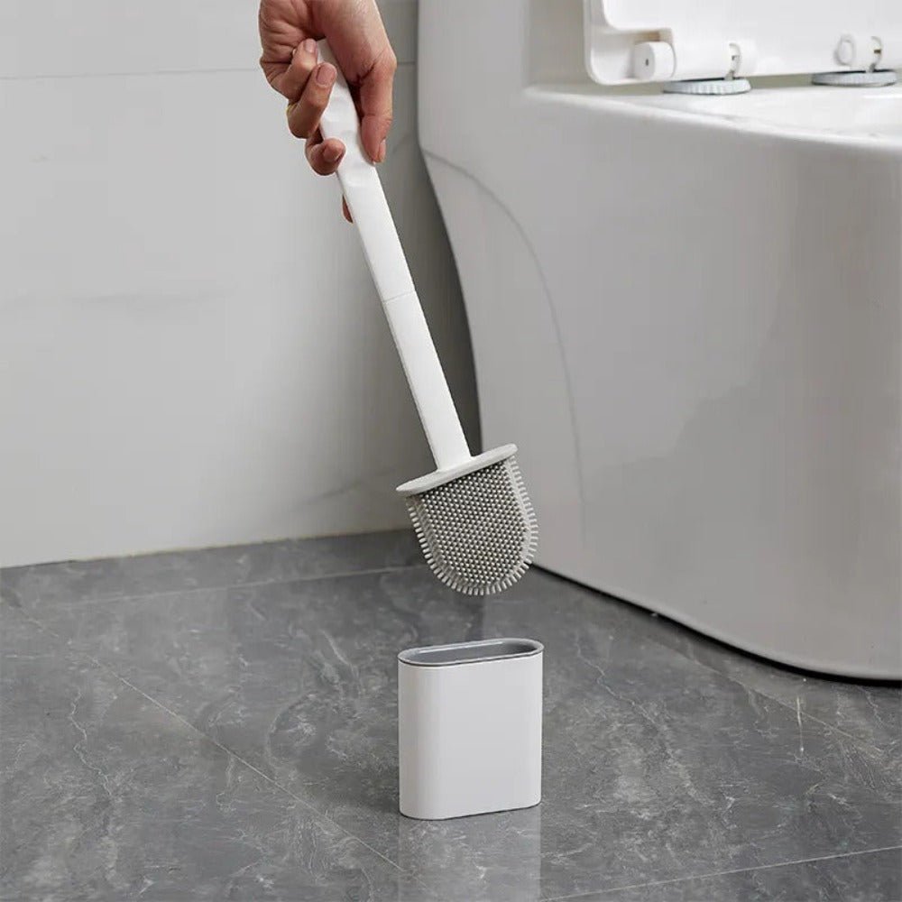 Toiletborstel van mat wit siliconen, wandmontage met houder - Vessina