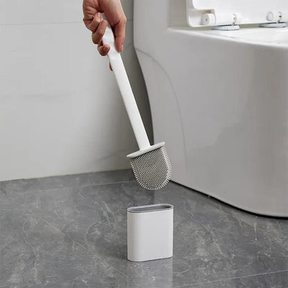 Toiletborstel van mat wit siliconen, wandmontage met houder - Vessina